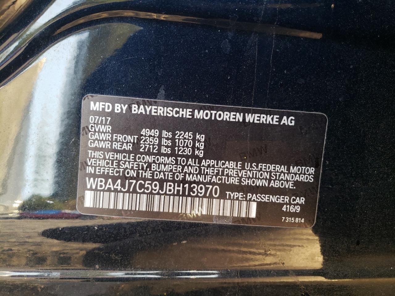 2018 BMW 4er VIN WBA4J7C59JBH13970 Copart auction photo, all over / undercarriage damage thumbnail 14