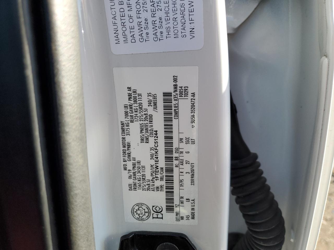 2019 Ford F-150 VIN 1FTEW1E41KFC51244 Copart auction photo, front end damage thumbnail 12