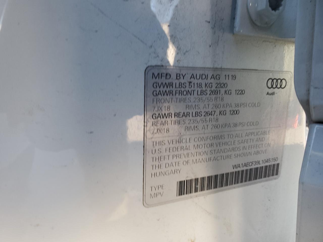 2020 Audi Q3 VIN WA1AECF39L1045150 Copart auction photo, side damage thumbnail 15