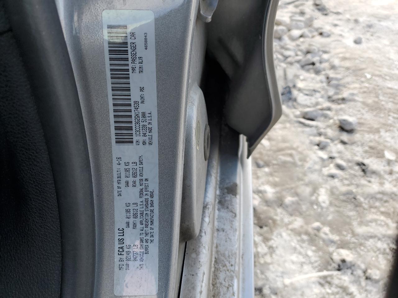 2016 Chrysler 200 VIN 1C3CCCBG2GN174539 Copart auction photo, front end damage thumbnail 12