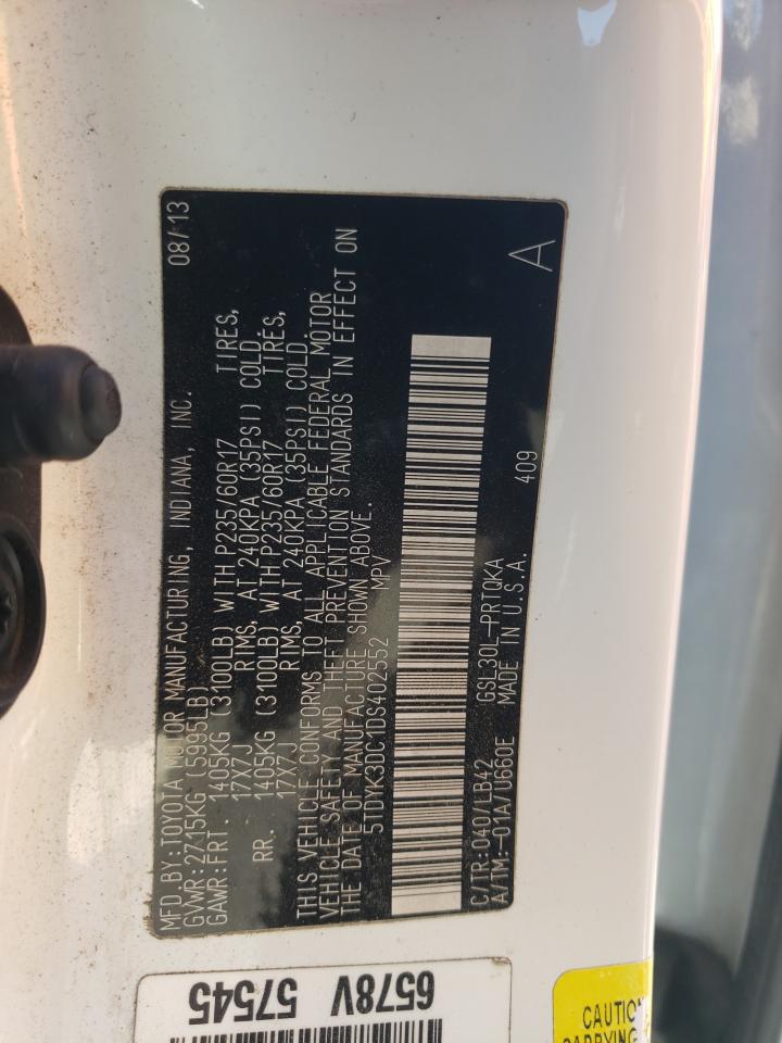 2013 Toyota Sienna VIN 5TDYK3DC1DS402552 Copart auction photo, front end / side damage thumbnail 13