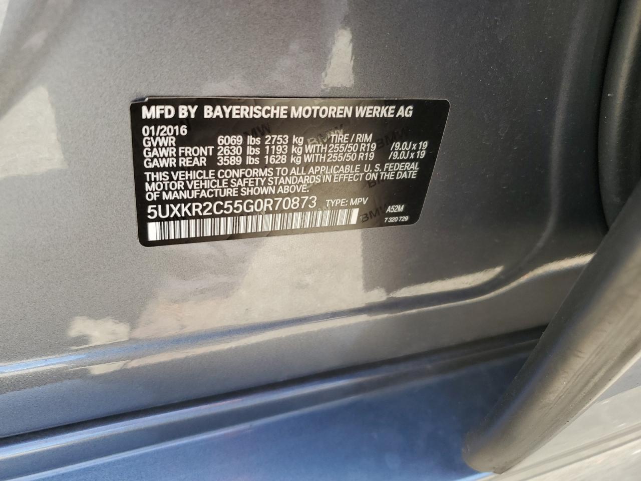 2016 BMW X5 VIN 5UXKR2C55G0R70873 Copart auction photo, front end / side damage thumbnail 13