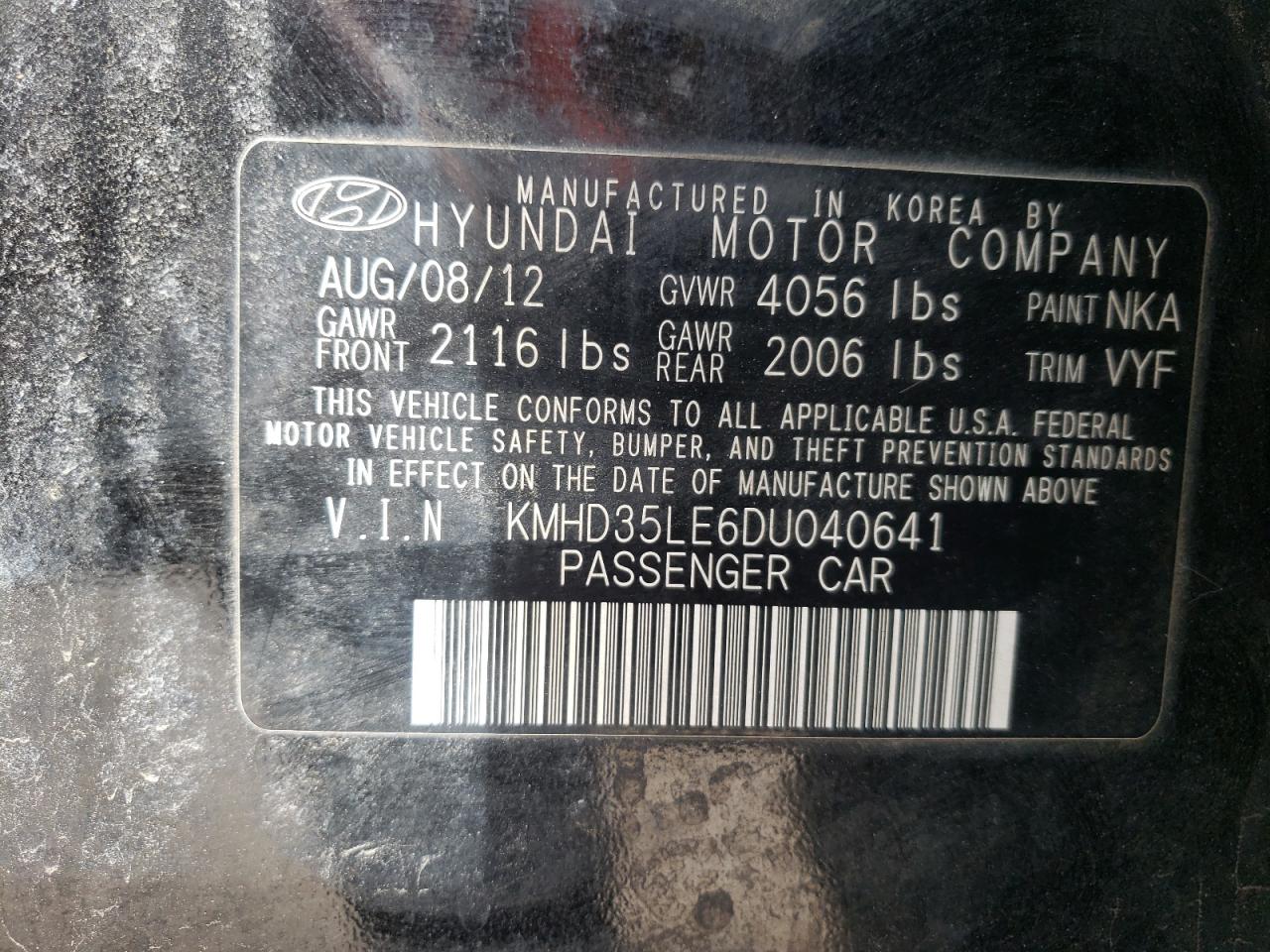 2013 Hyundai Elantra VIN KMHD35LE6DU040641 Copart auction photo, front end / undercarriage damage thumbnail 13