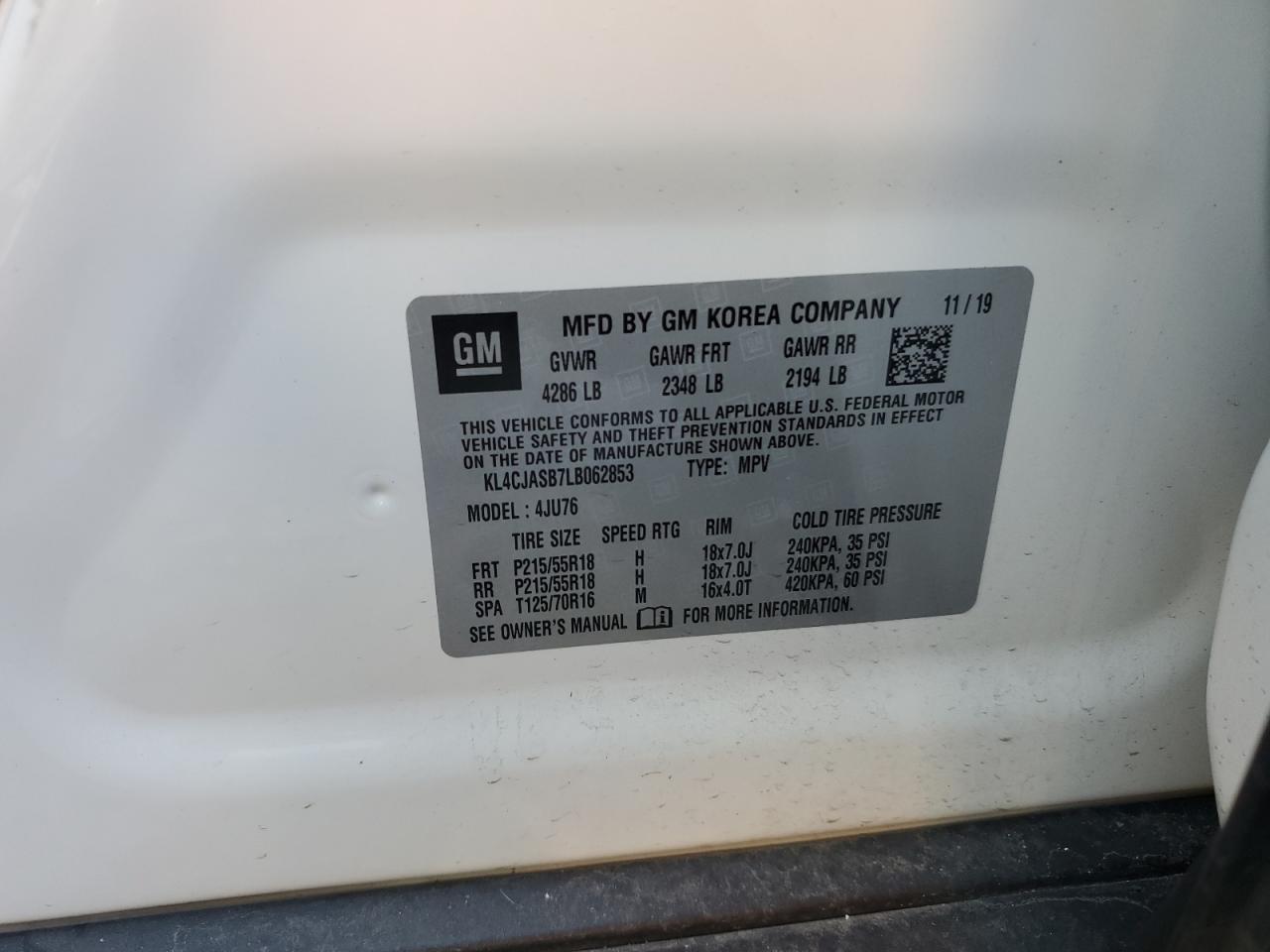 2020 Buick Encore VIN KL4CJASB7LB062853 Copart auction photo, front end damage thumbnail 14