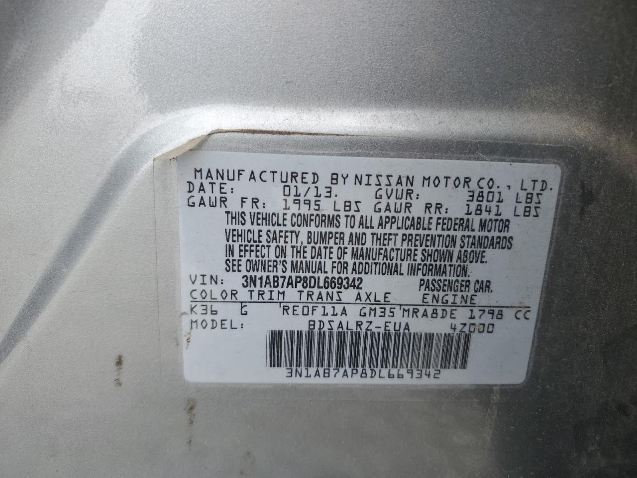 2013 Nissan Sentra VIN 3N1AB7AP8DL669342 Copart auction photo, front end damage thumbnail 15
