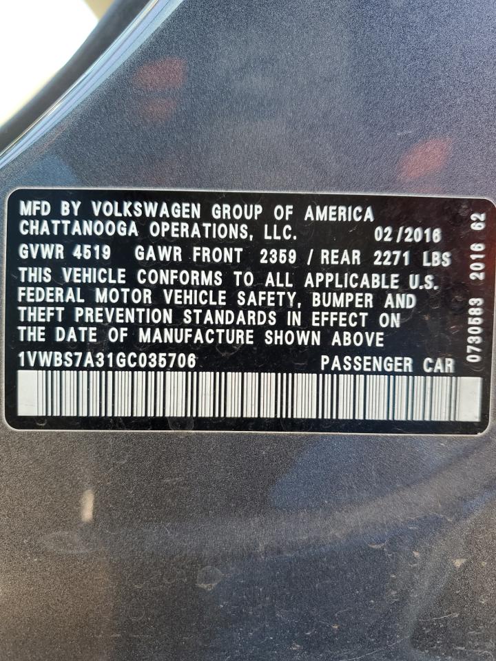 2016 KIA Optima VIN 1VWBS7A31GC035706 Copart auction photo, front end / side damage thumbnail 12