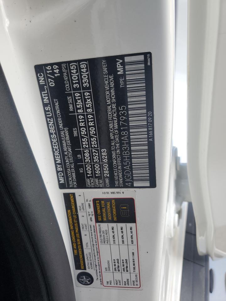 2017 Mercedes-Benz GLE VIN 4JGDA5HB3HA817935 Copart auction photo, water/flood damage thumbnail 14