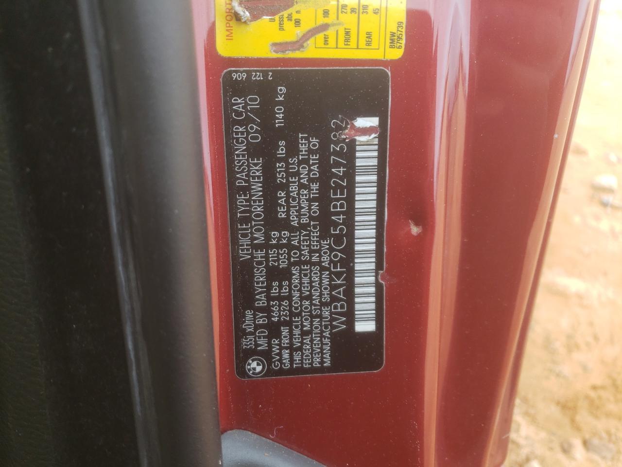 2011 BMW 3er VIN WBAKF9C54BE247382 Copart auction photo, front end damage thumbnail 12