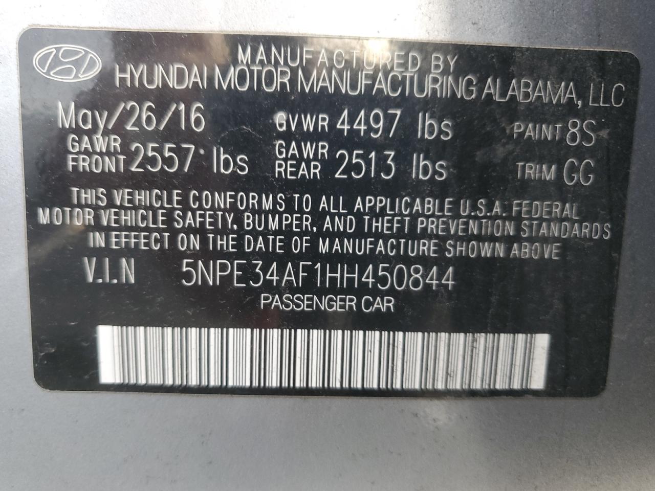 2017 Hyundai Sonata VIN 5NPE34AF1HH450844 Copart auction photo, rear end damage thumbnail 13