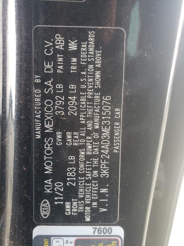 2021 KIA Forte VIN 3KPF24AD3ME315076 Copart auction photo, rear end / minor dent/scratches damage thumbnail 14