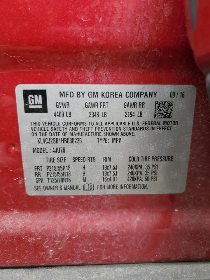 2017 Buick Encore VIN KL4CJ2SB1HB030235 Copart auction photo, front end damage thumbnail 13