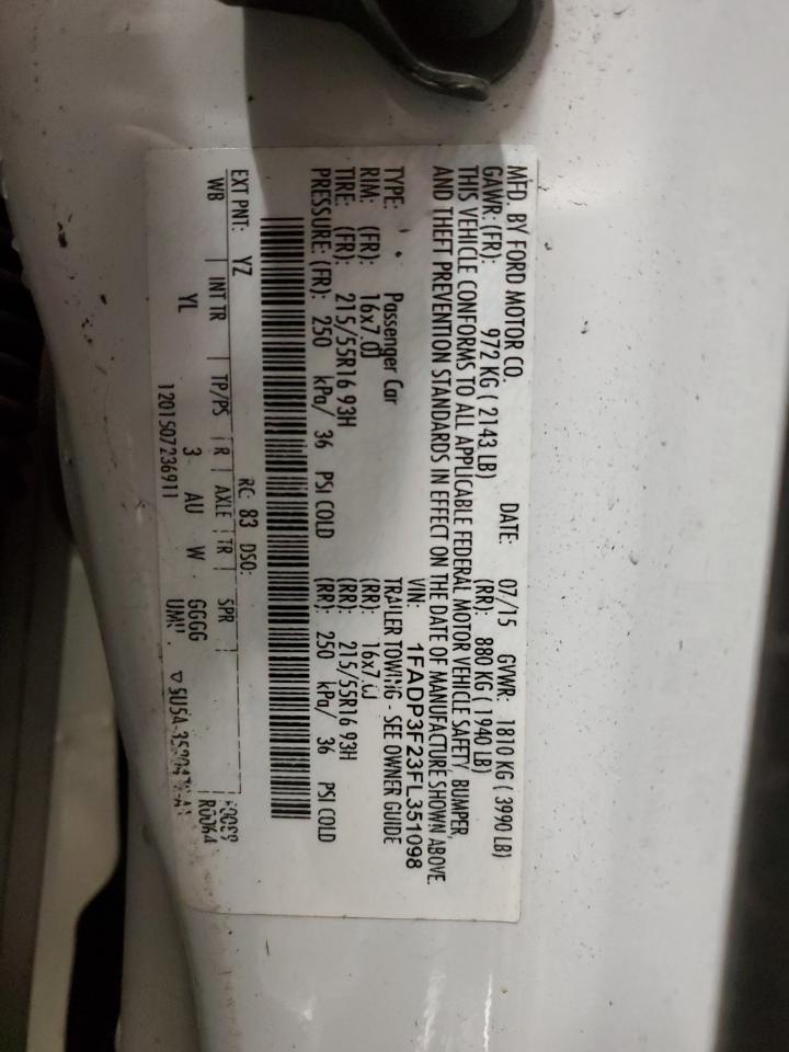 2015 Ford Focus VIN 1FADP3F23FL351098 Copart auction photo, front end / mechanical damage thumbnail 14