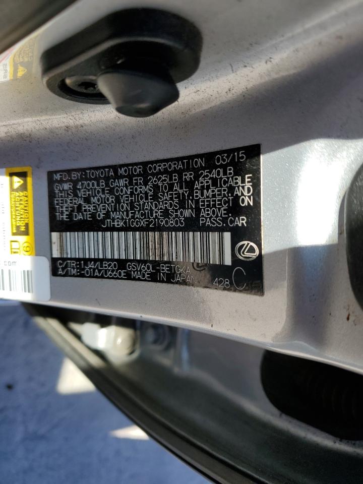 2015 Lexus ES VIN JTHBK1GGXF2190803 Copart auction photo, front end damage thumbnail 14