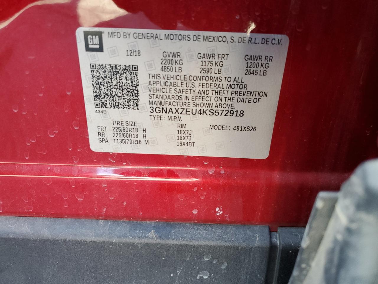 2019 Chevrolet Equinox VIN 3GNAXZEU4KS572918 Copart auction photo, undercarriage damage thumbnail 15