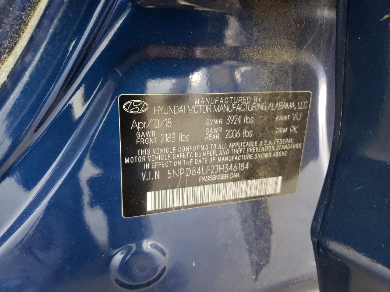 2018 Hyundai Elantra VIN 5NPD84LF2JH346184 Copart auction photo, front end damage thumbnail 13