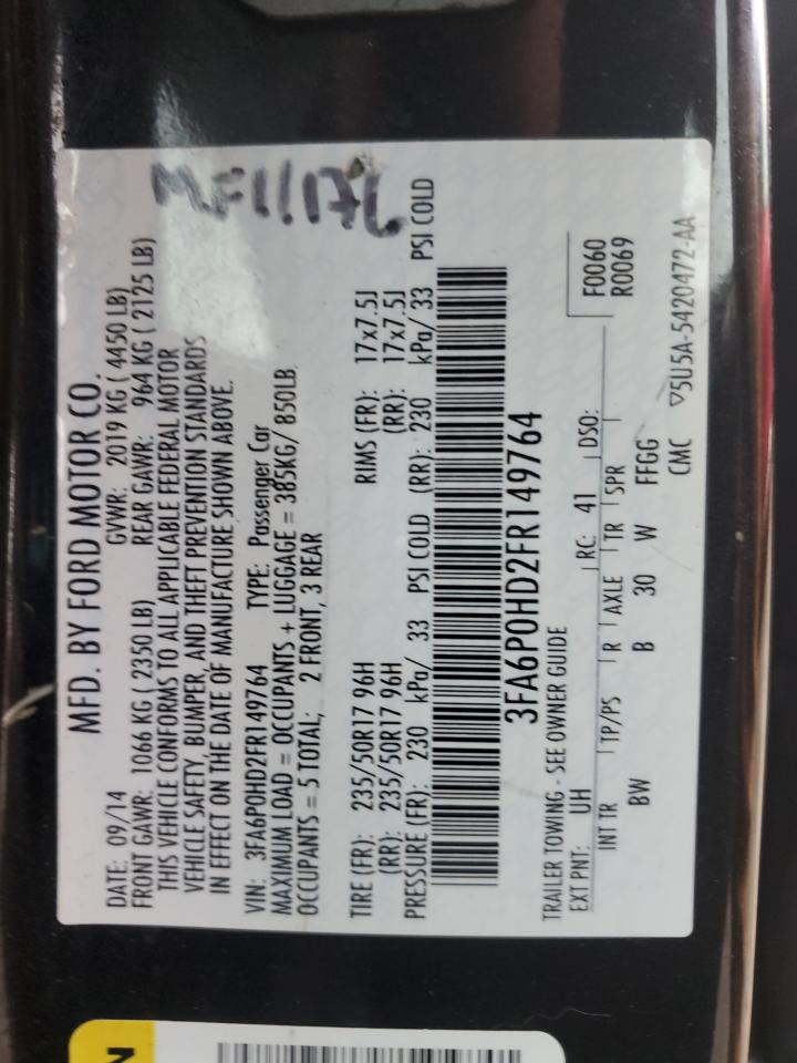 2015 Ford Fusion VIN 3FA6P0HD2FR149764 Copart auction photo, front end damage thumbnail 14