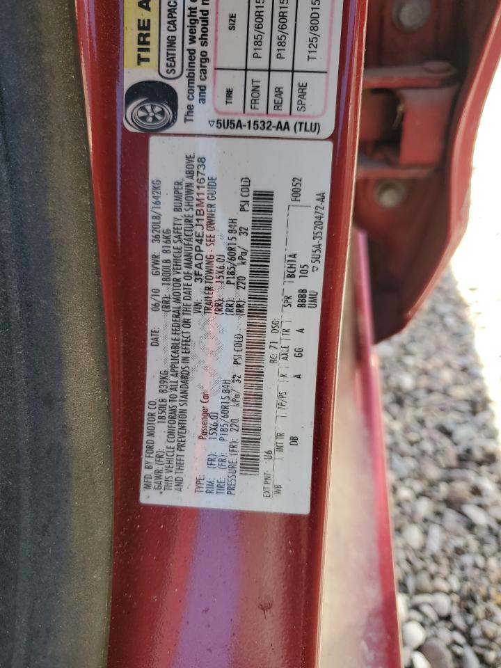 2011 Ford Fiesta VIN 3FADP4EJ1BM116738 Copart auction photo, side damage thumbnail 12