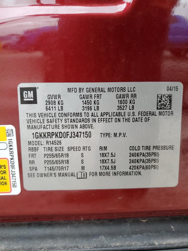 2015 GMC Acadia VIN 1GKKRPKD0FJ347150 Copart auction photo, front end damage thumbnail 13