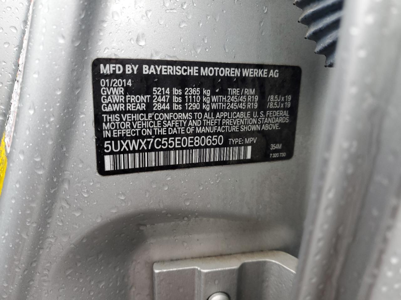 2014 BMW X3 VIN 5UXWX7C55E0E80650 Copart auction photo, front end damage thumbnail 15