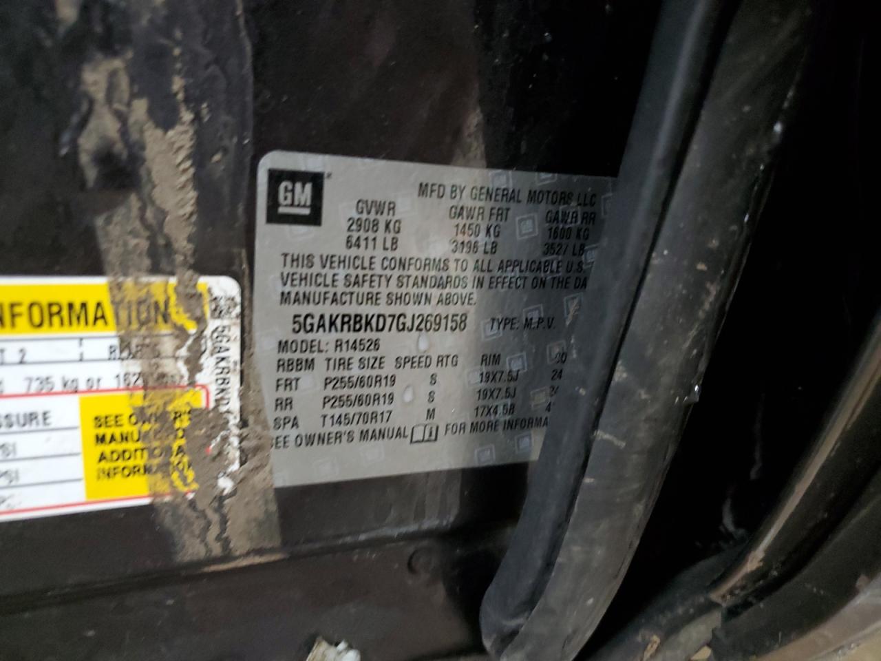 2016 Buick Enclave VIN 5GAKRBKD7GJ269158 Copart auction photo, rollover damage thumbnail 13