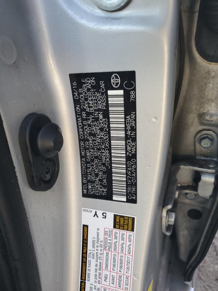 2016 Toyota Prius VIN JTDKBRFU6G3012423 Copart auction photo, water/flood damage thumbnail 13