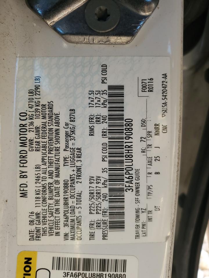2017 Ford Fusion VIN 3FA6P0LU8HR190880 Copart auction photo, undercarriage / side damage thumbnail 14
