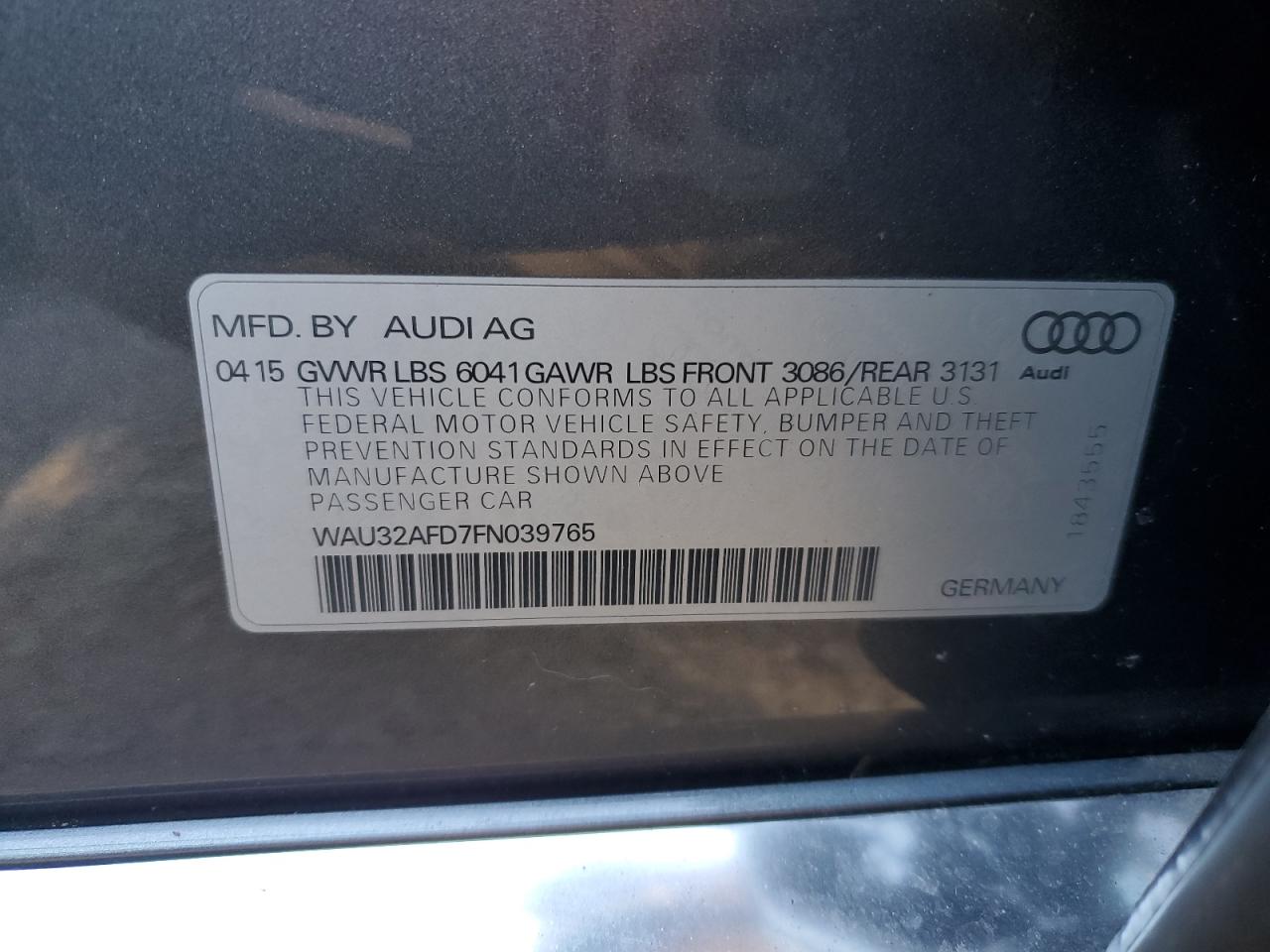 2015 Audi A8 VIN WAU32AFD7FN039765 Copart auction photo, undercarriage damage thumbnail 12