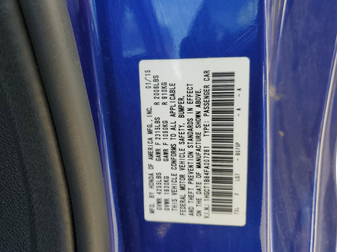 2015 Honda Accord VIN 1HGCT1B84FA007261 Copart auction photo, all over damage thumbnail 14
