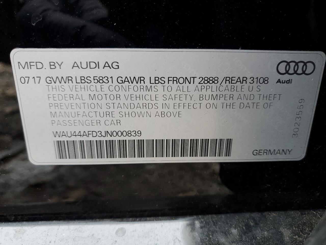 2018 Audi A8 VIN WAU44AFD3JN000839 Copart auction photo, front end / side damage thumbnail 12