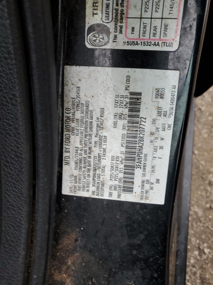 2011 Ford Fusion VIN 3FAHP0HA2BR207722 Copart auction photo, front end damage thumbnail 14