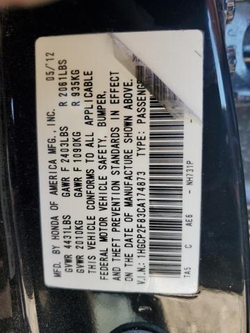 2012 Honda Accord VIN 1HGCP2F83CA174873 Copart auction photo, rollover damage thumbnail 12
