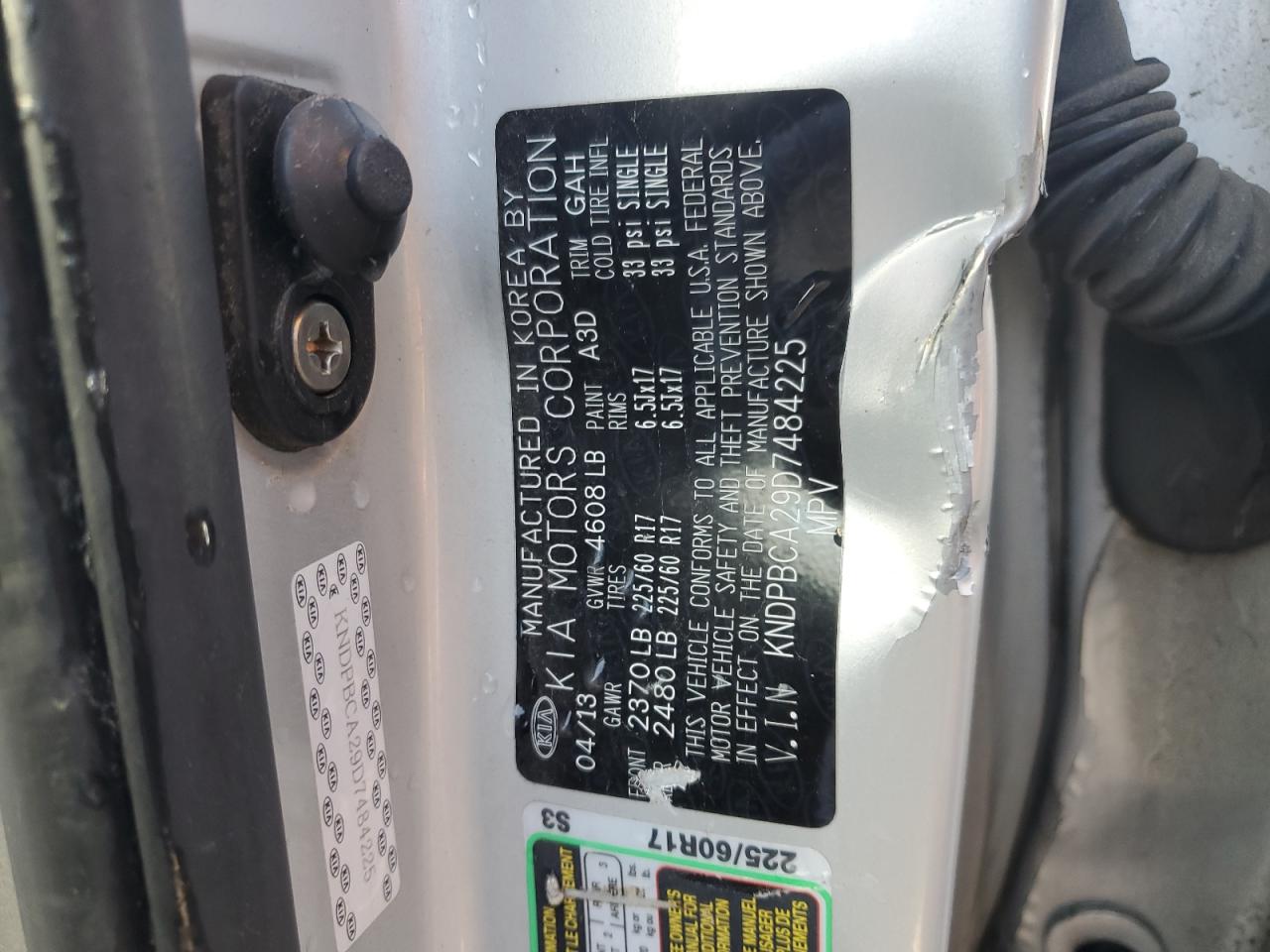 2013 KIA Sportage VIN KNDPBCA29D7484225 Copart auction photo, all over damage thumbnail 12