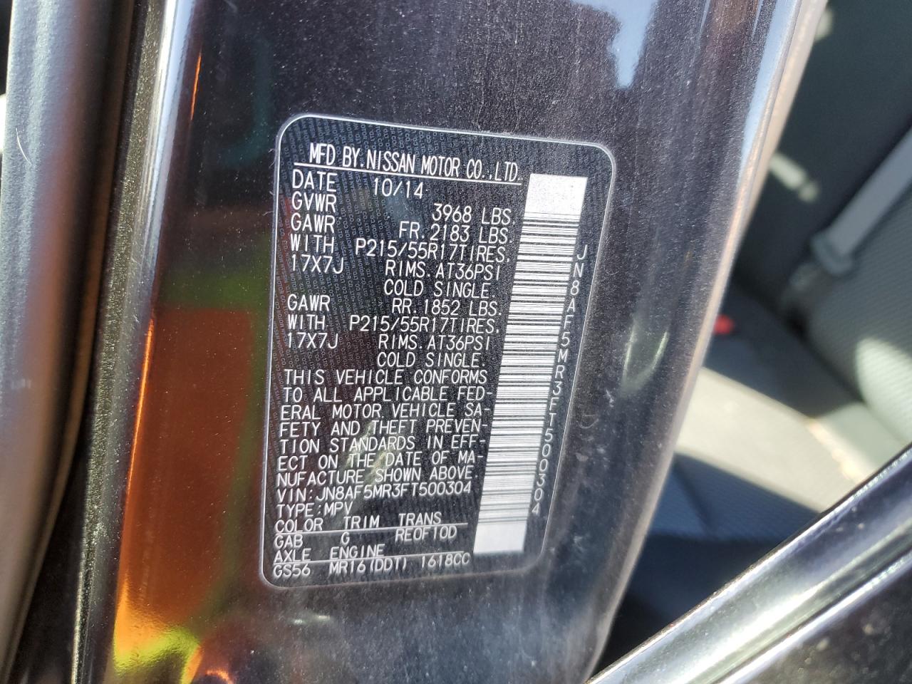 2015 Nissan Juke VIN JN8AF5MR3FT500304 Copart auction photo, front end / minor dent/scratches damage thumbnail 15