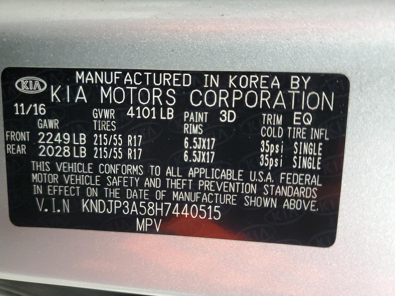 2017 KIA Soul VIN KNDJP3A58H7440515 Copart auction photo, front end damage thumbnail 13