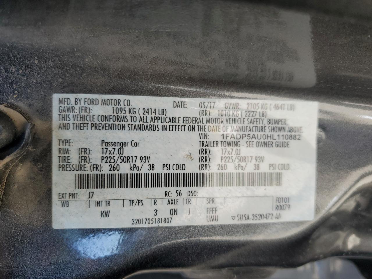 2017 Ford C-MAX VIN 1FADP5AU0HL110882 Copart auction photo, front end damage thumbnail 13