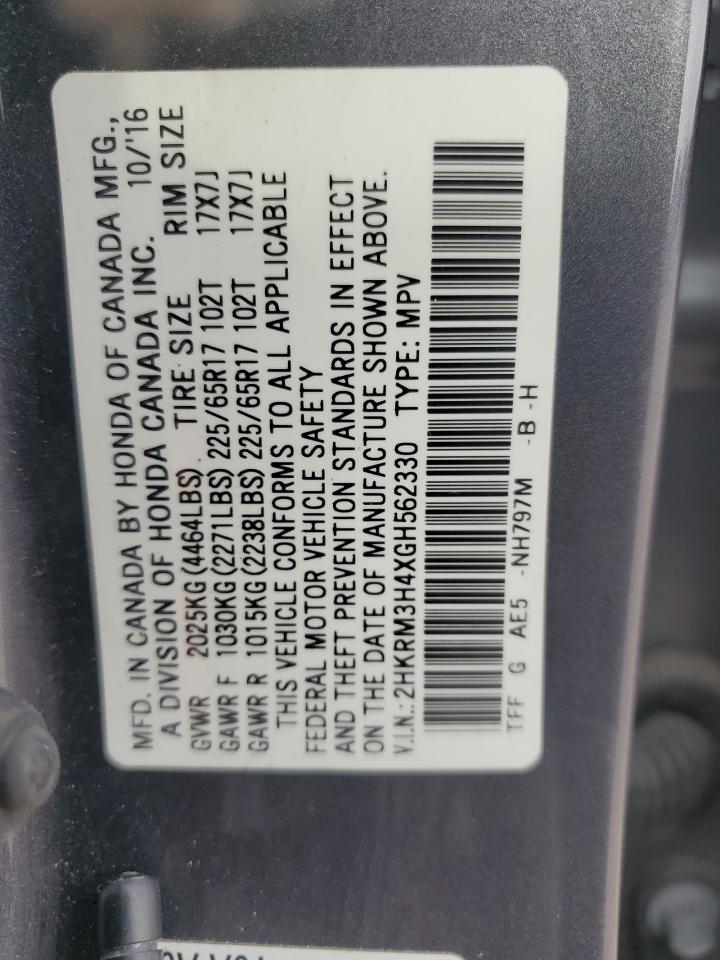 2016 Honda CR-V VIN 2HKRM3H4XGH562330 Copart auction photo, front end / minor dent/scratches damage thumbnail 15