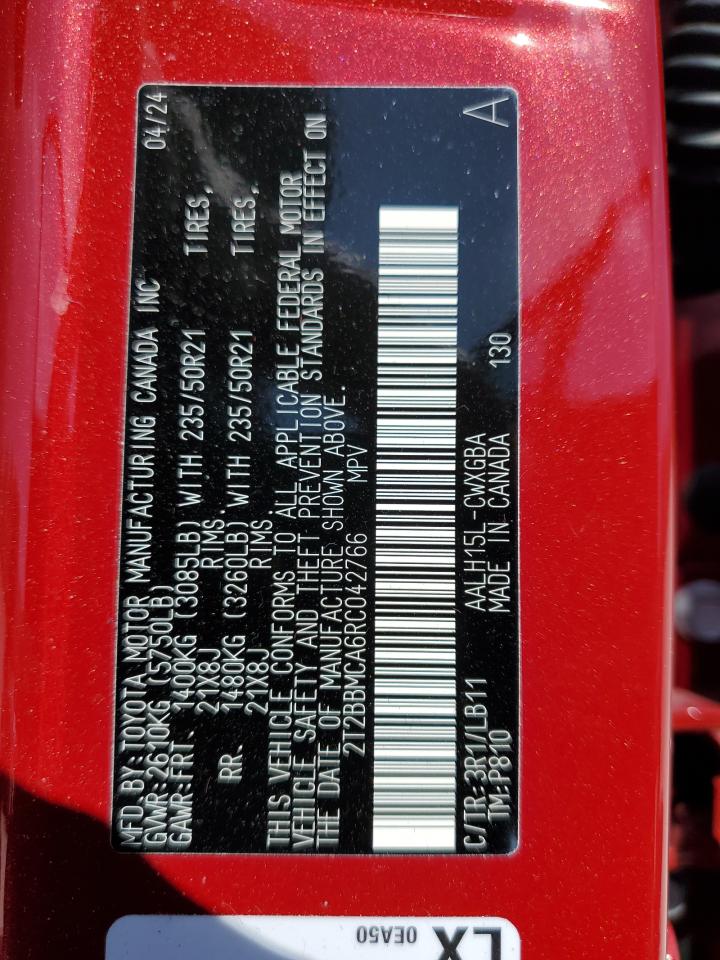 2024 Lexus RX VIN 2T2BBMCA6RC042766 Copart auction photo, front end / side damage thumbnail 13