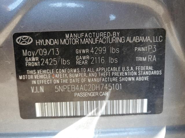 2013 Hyundai Sonata VIN 5NPEB4AC2DH745101 Copart auction photo, front end / minor dent/scratches damage thumbnail 10