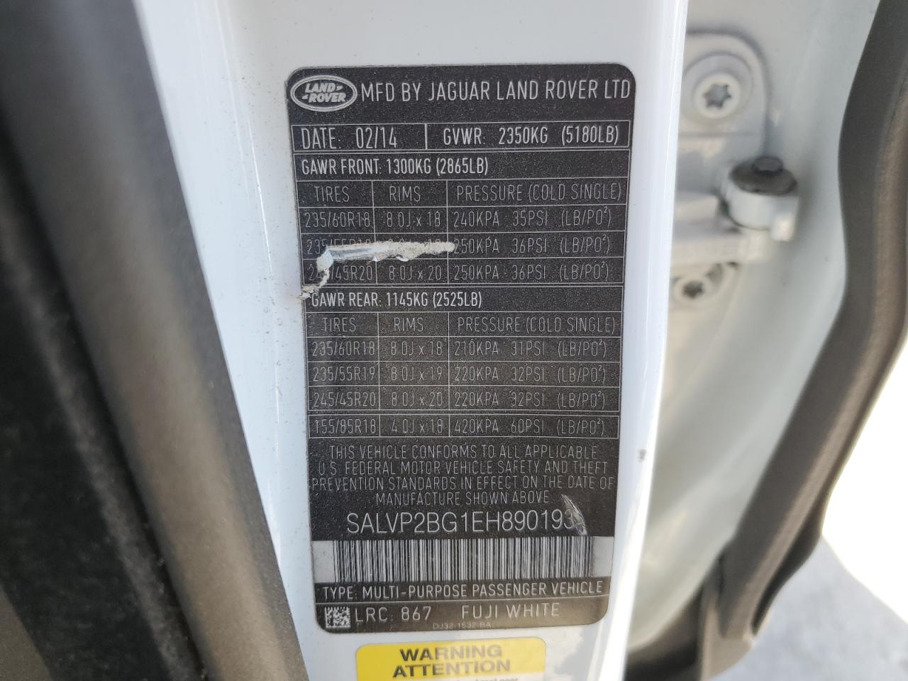 2014 Land Rover Range Rover VIN SALVP2BG1EH890193 Copart auction photo, mechanical / minor dent/scratches damage thumbnail 13