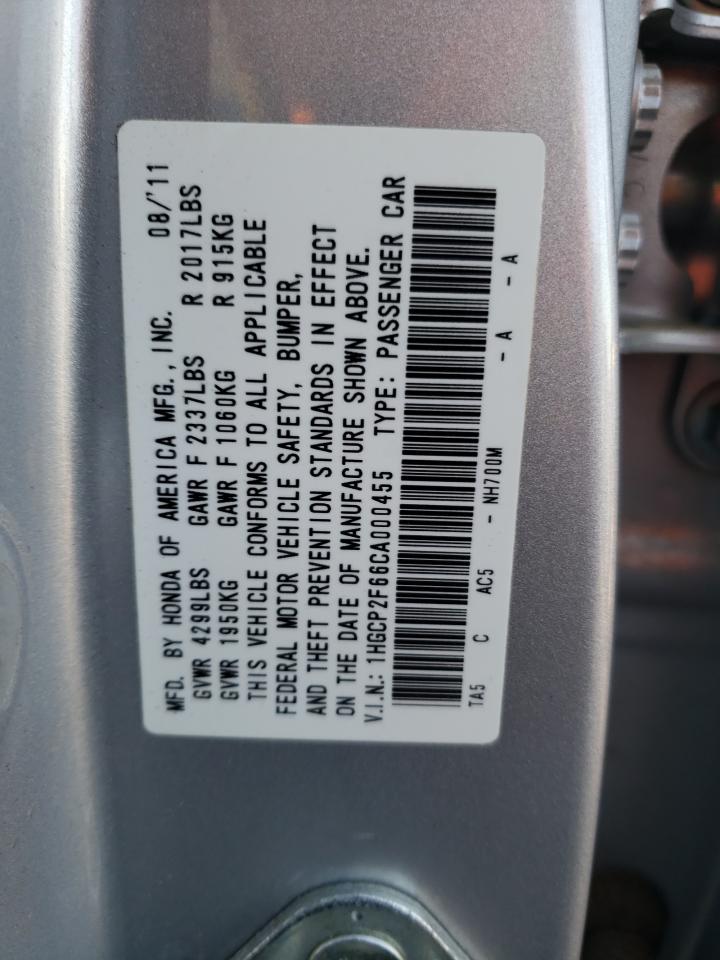 2012 Honda Accord VIN 1HGCP2F66CA000455 Copart auction photo, side / front end damage thumbnail 13