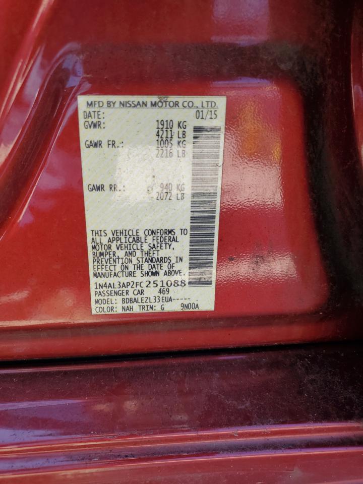 2015 Nissan Altima VIN 1N4AL3AP2FC251088 Copart auction photo, side / front end damage thumbnail 12