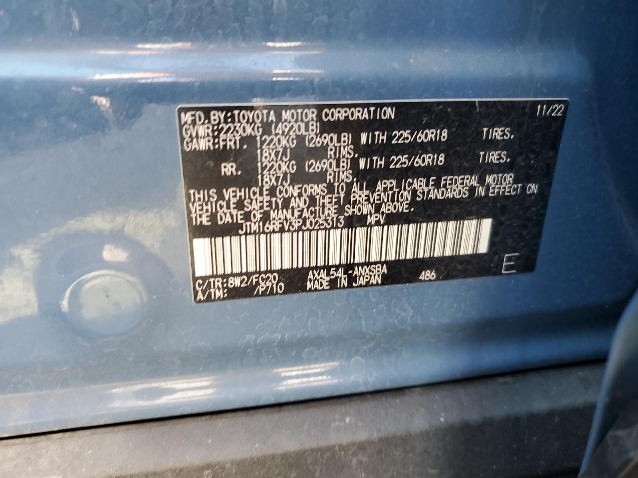 2023 Toyota RAV 4 VIN JTM16RFV3PJ025313 Copart auction photo, front end / rear end damage thumbnail 12