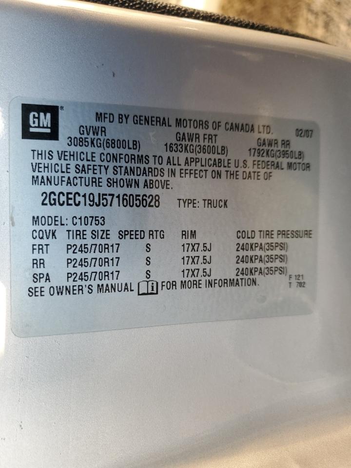 2007 Chevrolet Silverado VIN 2GCEC19J571605628 Copart auction photo, all over damage thumbnail 14