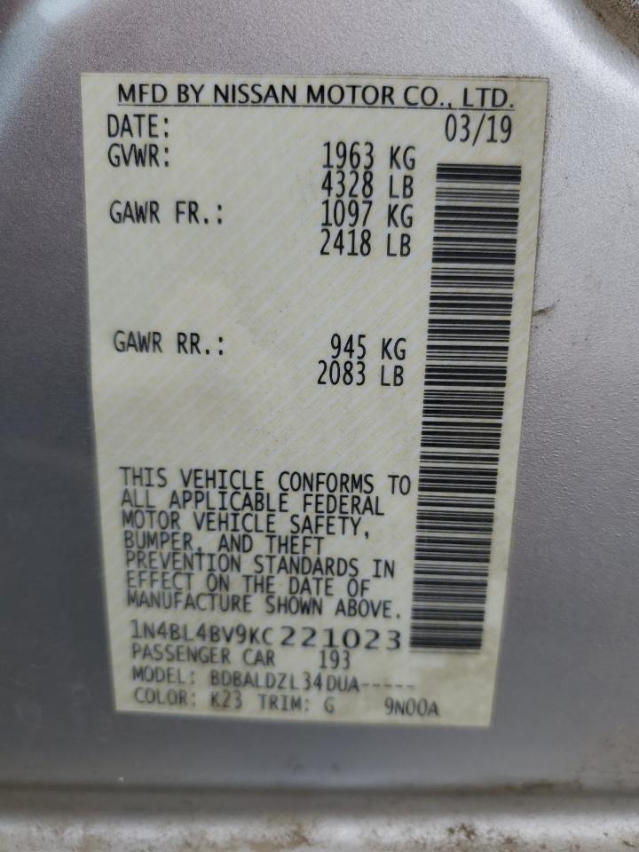 2019 Nissan Altima VIN 1N4BL4BV9KC221023 Copart auction photo, front end damage thumbnail 15