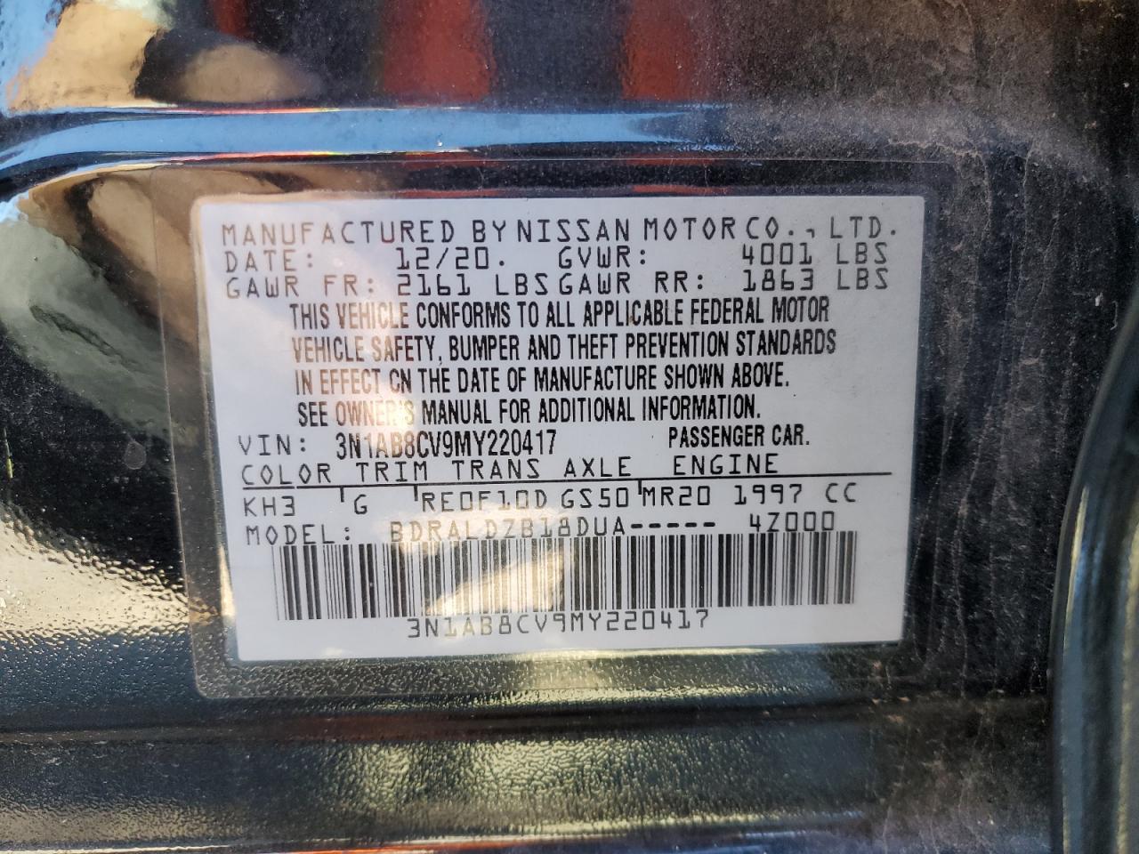2021 Nissan Sentra VIN 3N1AB8CV9MY220417 Copart auction photo, hail / minor dent/scratches damage thumbnail 14