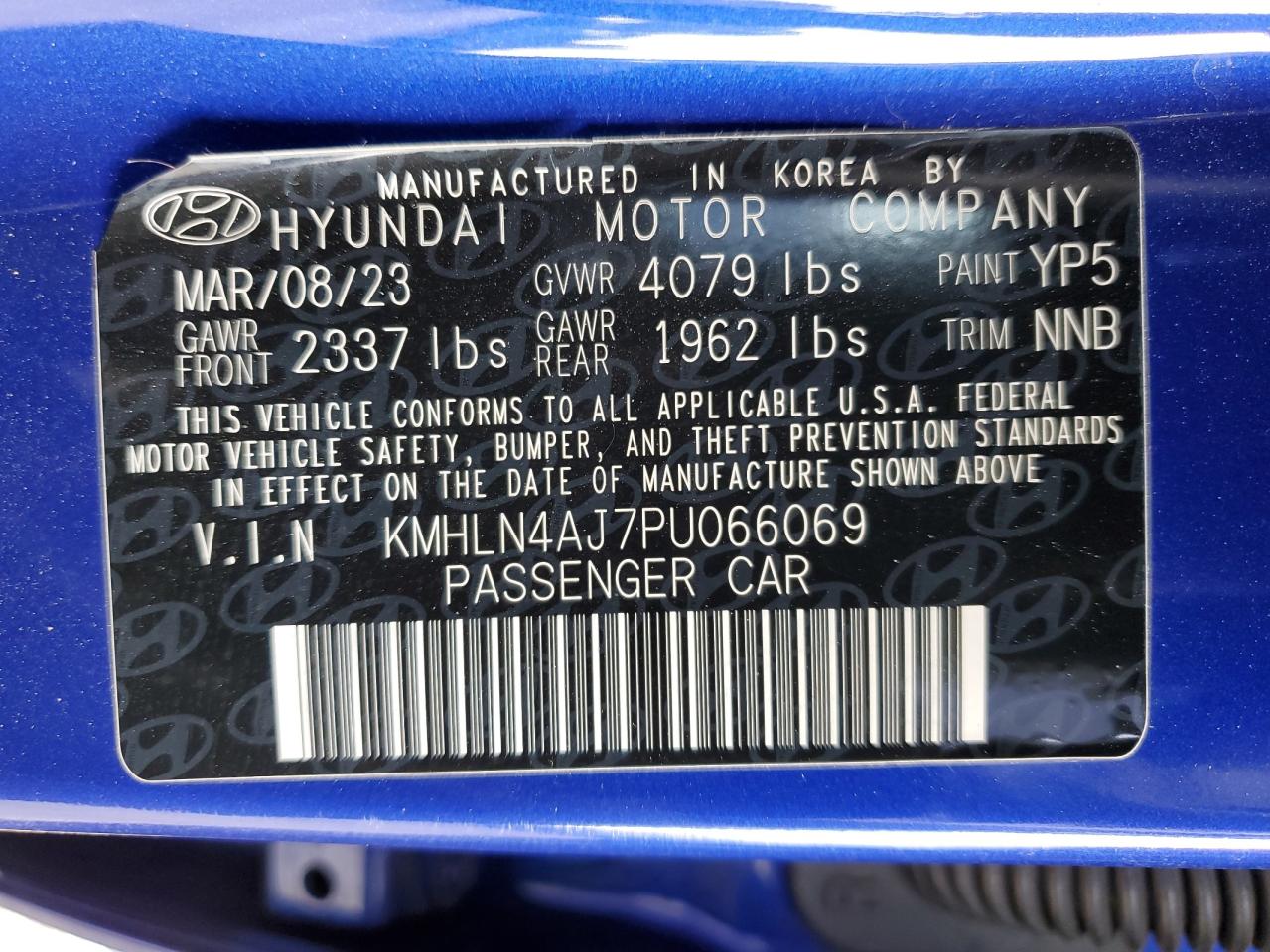 2023 Hyundai Elantra VIN KMHLN4AJ7PU066069 Copart auction photo, front end / minor dent/scratches damage thumbnail 13