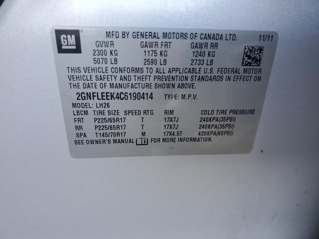 2012 Chevrolet Equinox VIN 2GNFLEEK4C6190414 Copart auction photo, mechanical damage thumbnail 13