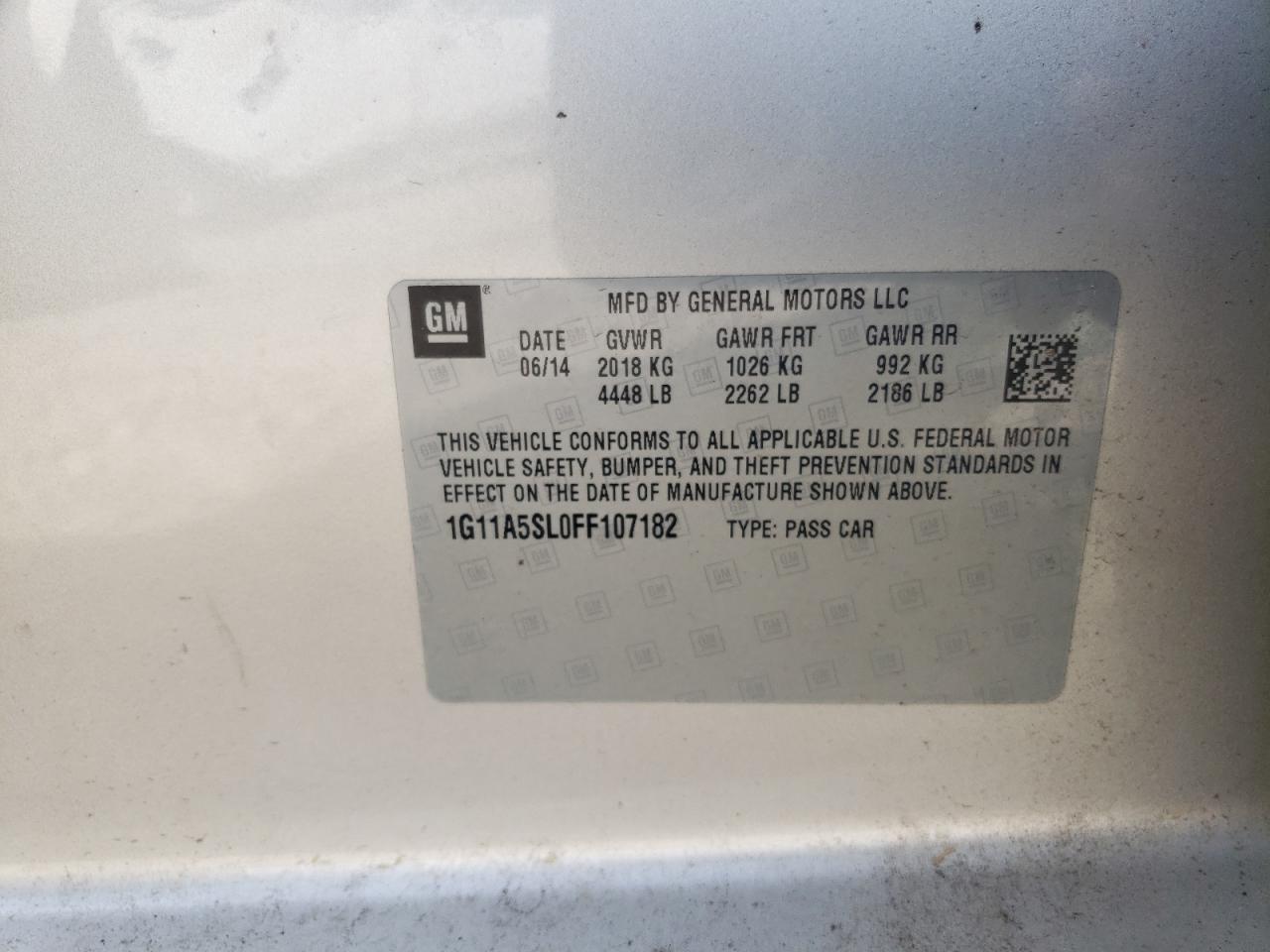 2015 Chevrolet Malibu VIN 1G11A5SL0FF107182 Copart auction photo, side / undercarriage damage thumbnail 12