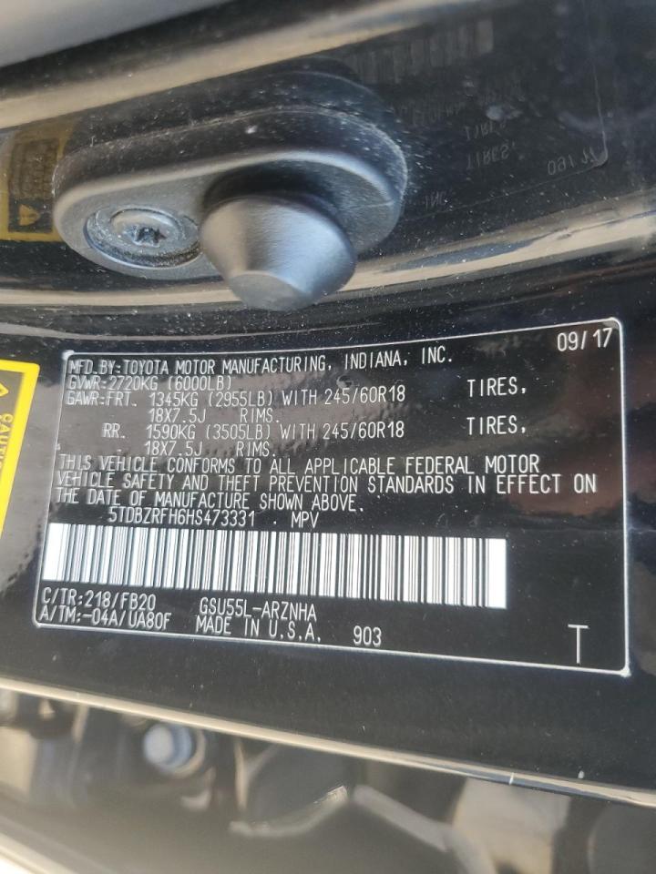 2017 Toyota Highlander VIN 5TDBZRFH6HS473331 Copart auction photo, all over damage thumbnail 15