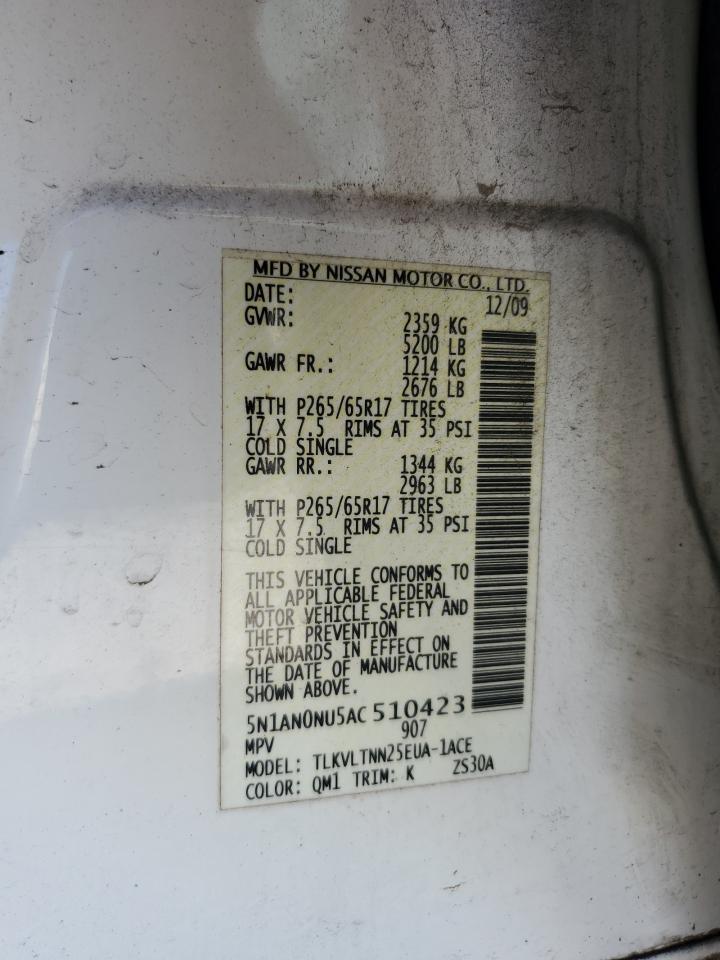 2010 Nissan XTerra VIN 5N1AN0NU5AC510423 Copart auction photo, front end damage thumbnail 14